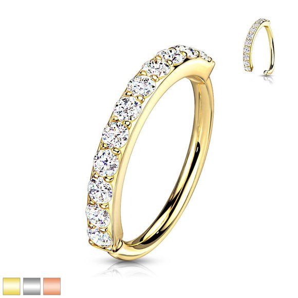 Single Lined Half Circle with Embedded CZ Bendable Hoop-Nose and Ear - Picture 2 of 7